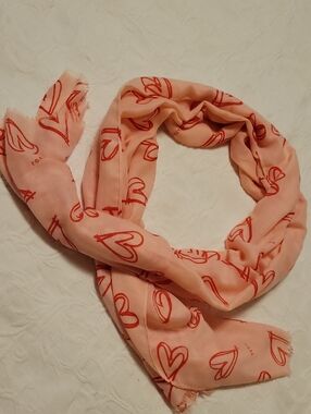 Light Pink Heart Print Scarf - Women Accessories